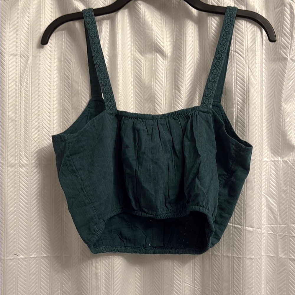 American Eagle Outfitters Dark Green Button-Front Crop Top - Picture 3 of 4